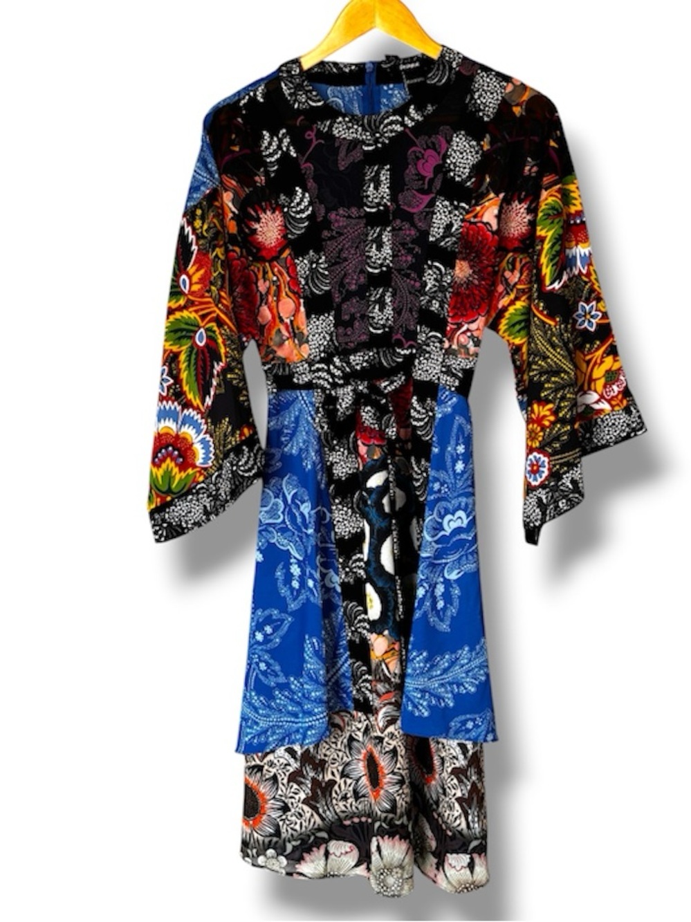 DESIGUAL Mixed Print Patchwork Kimono Sleeve Belted Midi Dress | Size 36 / S - Picture 3 of 11